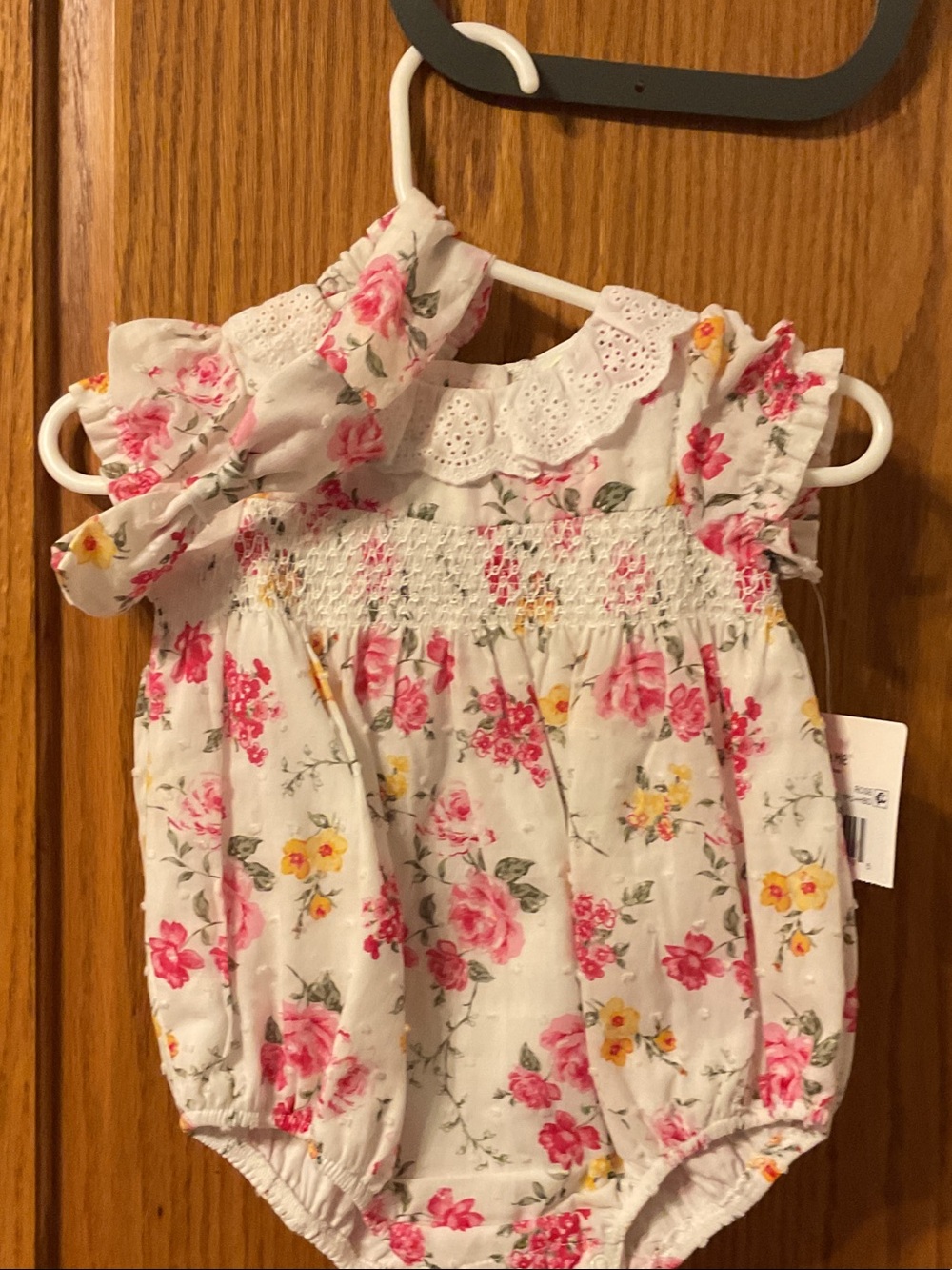 Little Me White Floral Bubble Romper with Headband size 3 months